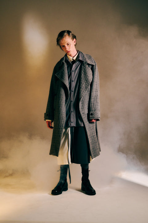 SHAGGIE WOOL CHECK WRAP COAT