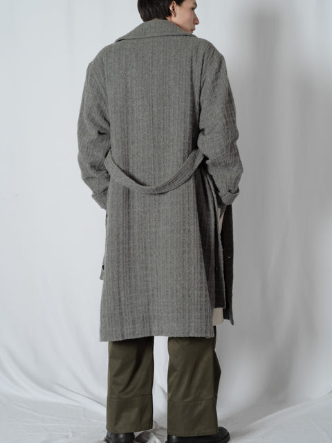 SHAGGIE WOOL CHECK WRAP COAT