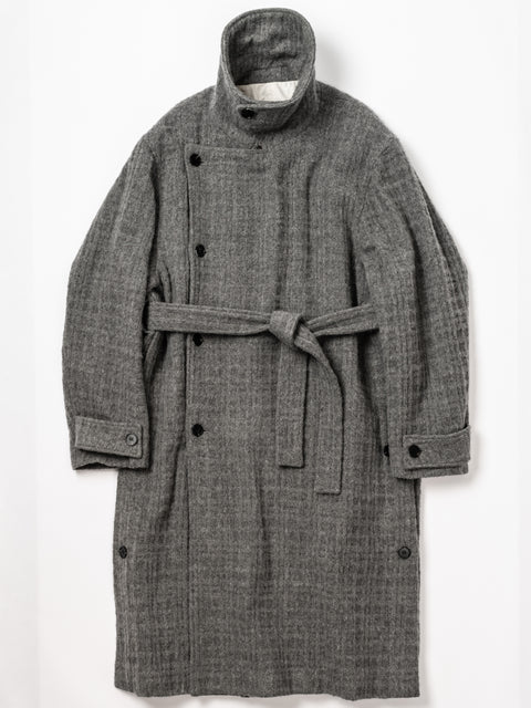 SHAGGIE WOOL CHECK WRAP COAT