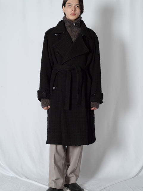 SHAGGIE WOOL CHECK WRAP COAT