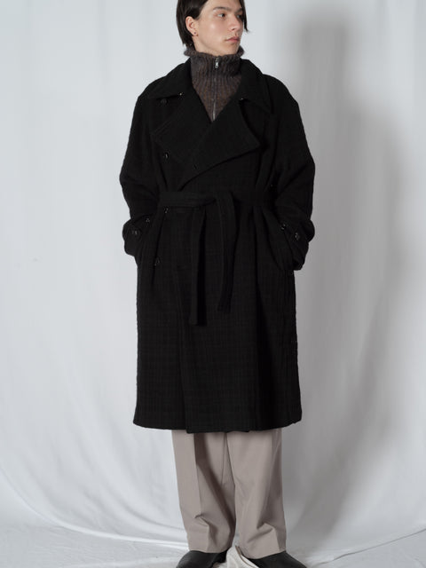 SHAGGIE WOOL CHECK WRAP COAT