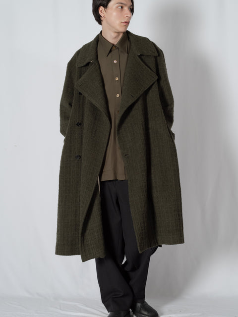 SHAGGIE WOOL CHECK WRAP COAT