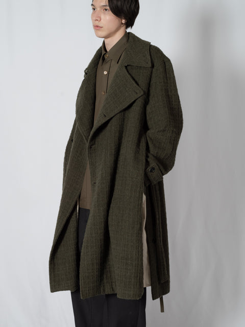 SHAGGIE WOOL CHECK WRAP COAT