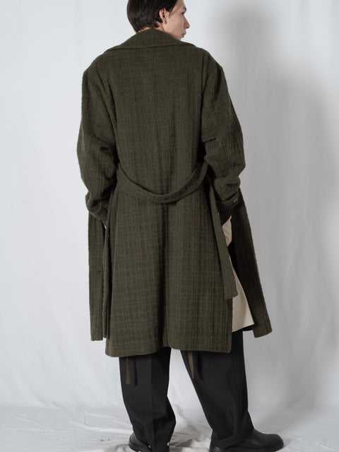 SHAGGIE WOOL CHECK WRAP COAT
