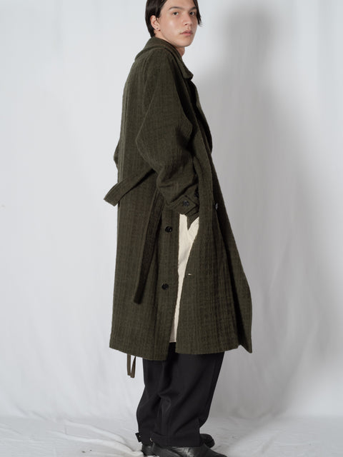 SHAGGIE WOOL CHECK WRAP COAT