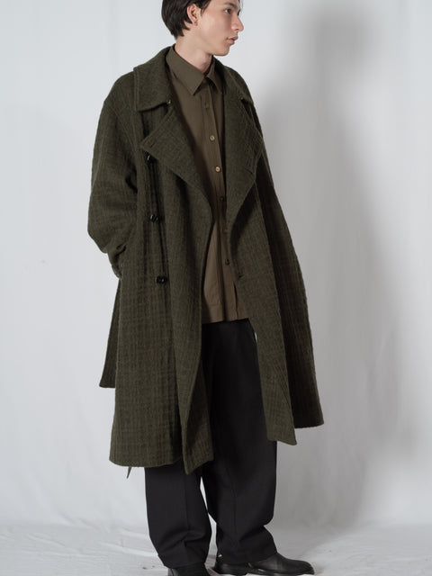 SHAGGIE WOOL CHECK WRAP COAT