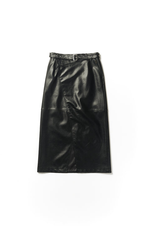 NARROW WRAP LEATHER SKIRT