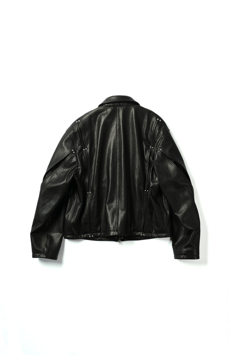 STUDDED MOTION PLEAT LEATHER JACKET