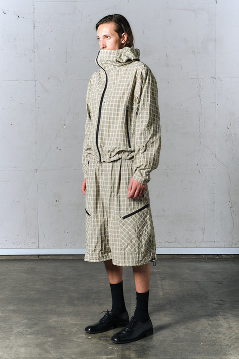 TEXTURED CHECK NYLON HOOD JACKET