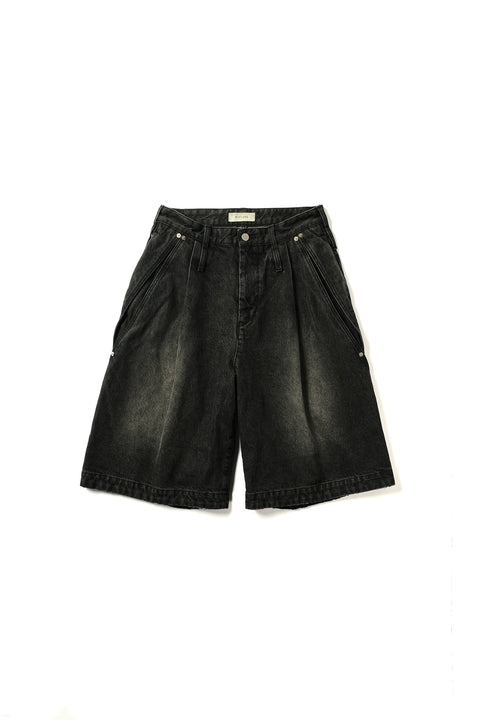 MOTION PLEAT WIDE DENIM SHORTS
