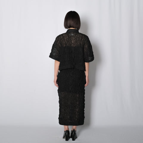 EMBROIDERY SHIRRING FAB PAJAMA BLOUSE