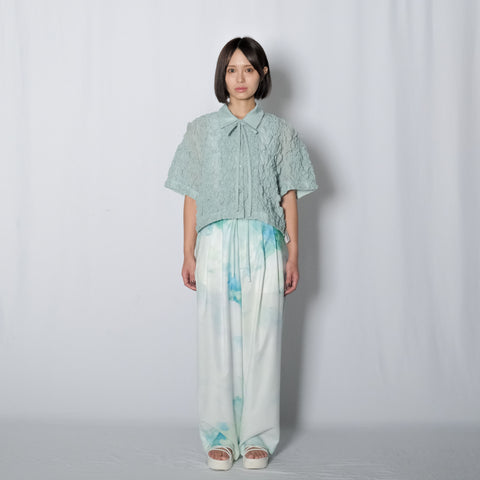 EMBROIDERY SHIRRING FAB PAJAMA BLOUSE