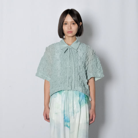 EMBROIDERY SHIRRING FAB PAJAMA BLOUSE