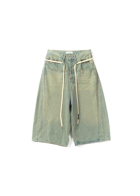 BLEACH DENIM BAGGY SHORTS