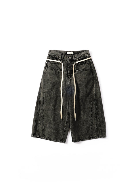 BLEACH DENIM BAGGY SHORTS