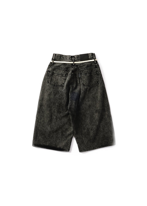 BLEACH DENIM BAGGY SHORTS