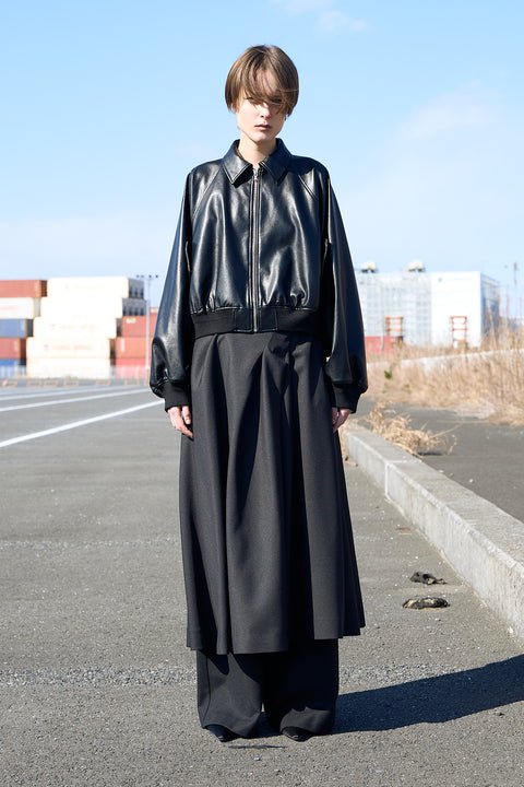 WIDE SLEEVE LEATHER BOMBER JACKET