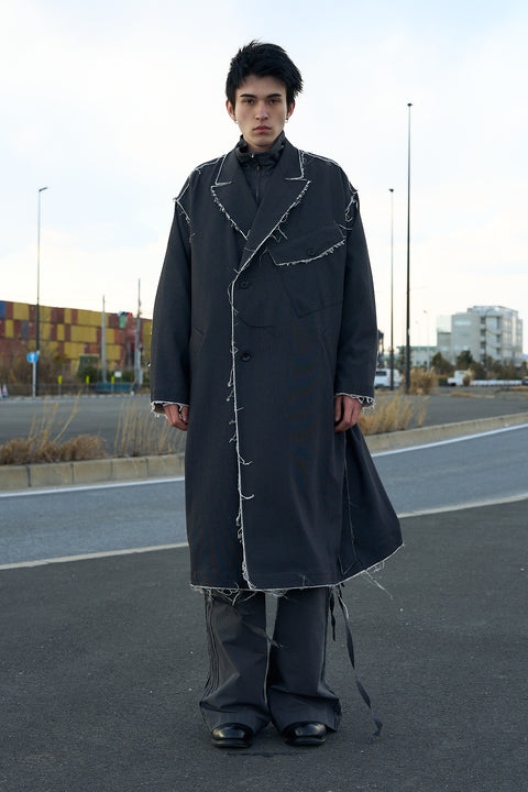 FRAYED DETAIL DOUBLE COAT