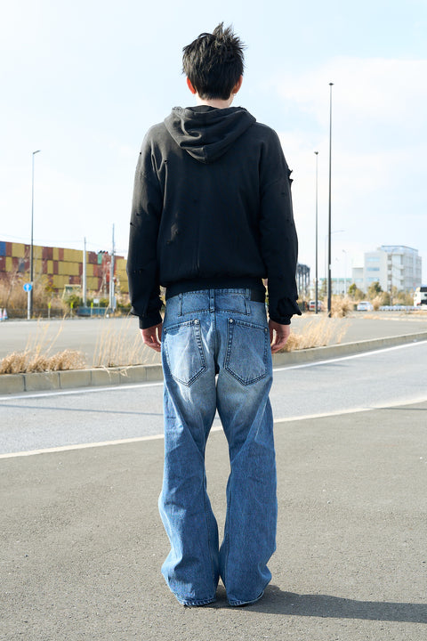 FADED DOUBLE FACE ZIP HOODIE