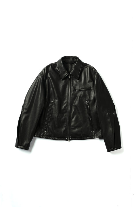 STUDDED MOTION PLEAT LEATHER JACKET