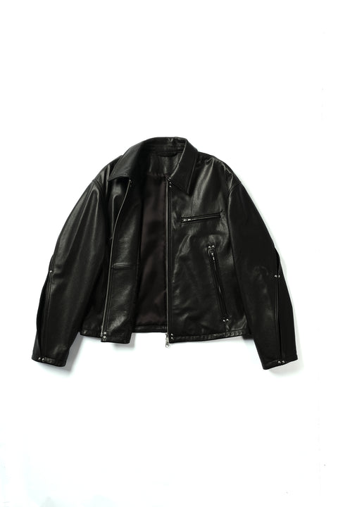 STUDDED MOTION PLEAT LEATHER JACKET