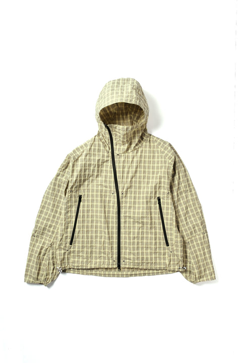 TEXTURED CHECK NYLON HOOD JACKET