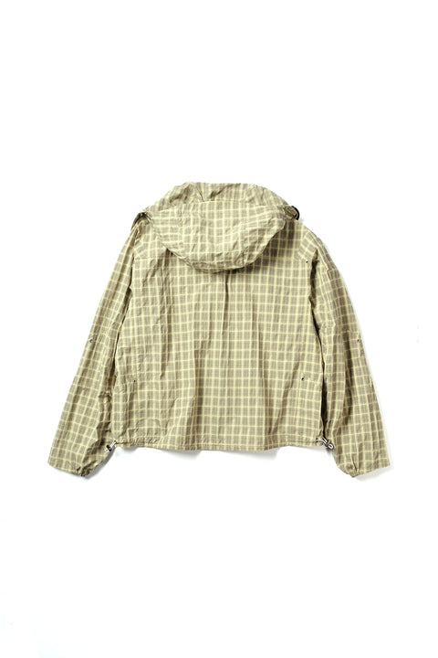 TEXTURED CHECK NYLON HOOD JACKET
