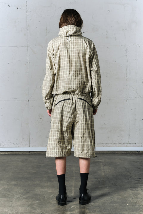 TEXTURED CHECK NYLON HOOD JACKET