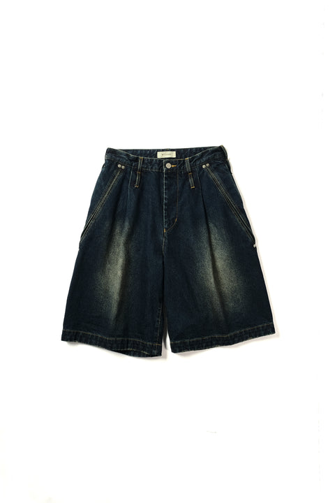 MOTION PLEAT WIDE DENIM SHORTS